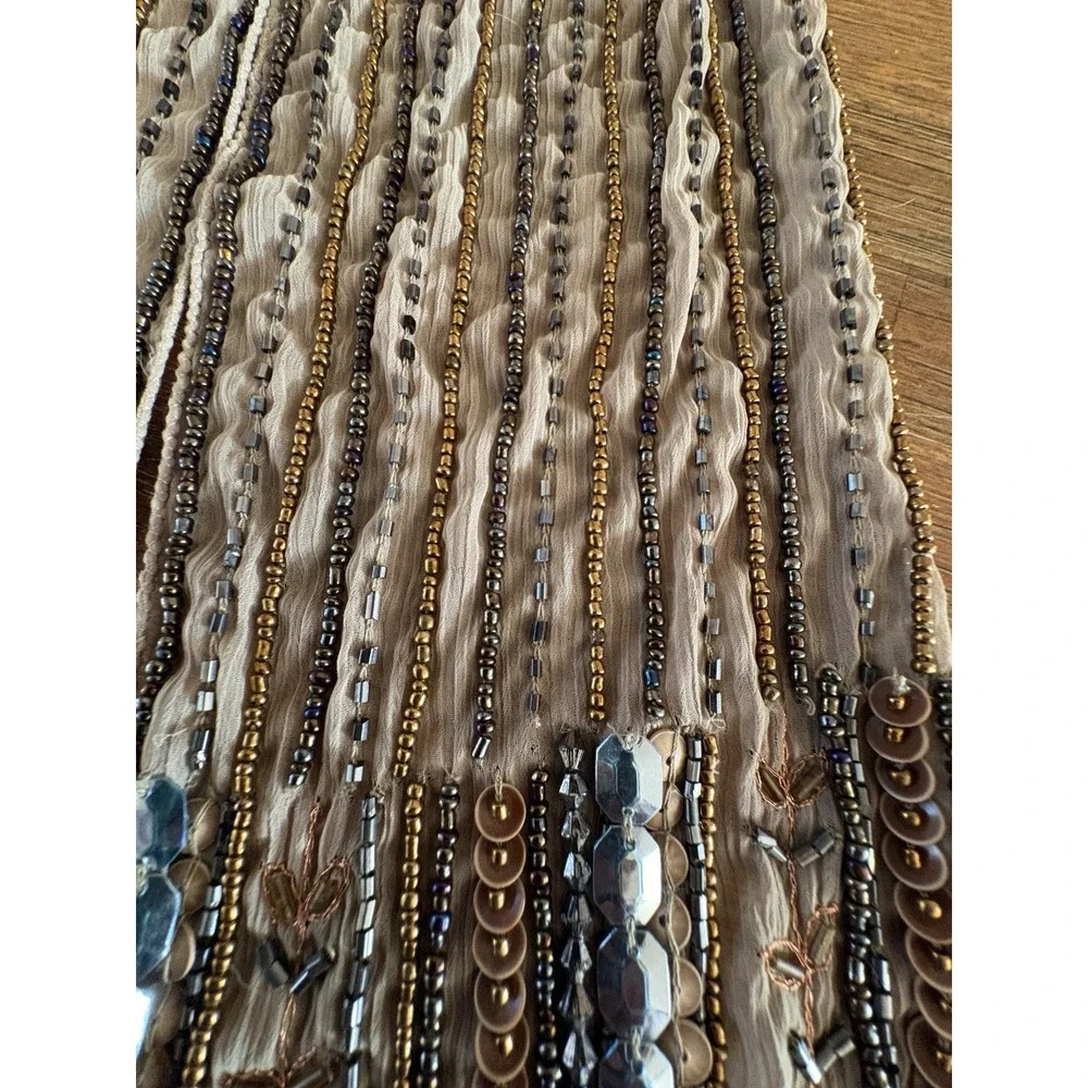 Two's Company Shear‎ Light Beige Beaded and Sequin Scarf Excellent Tags 56 X 5